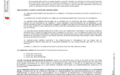Anuncio subasta arrendamiento bar piscinas municipales temporada 2025